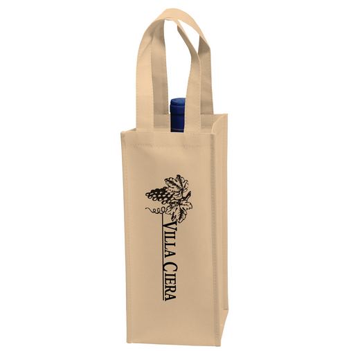 Custom Logo Wine Tote Bag - 1 Bottle Non-Woven Tote (5"x5"x12") - Screen Print - VINE1-SP